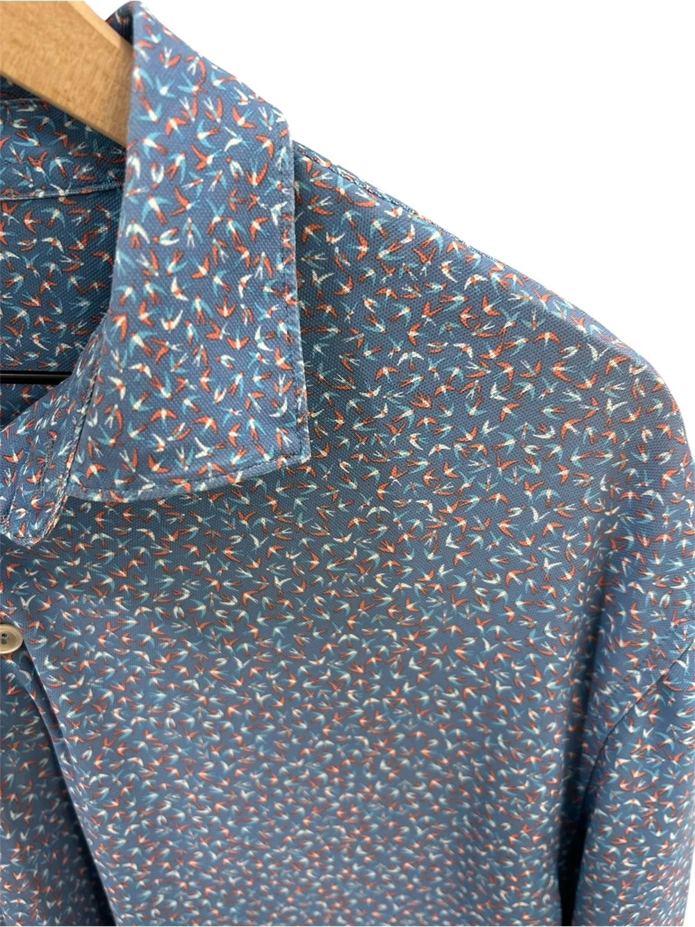 Peter Millar Summer Comfort Polo Shirt Blue Print Performance Golf Size L